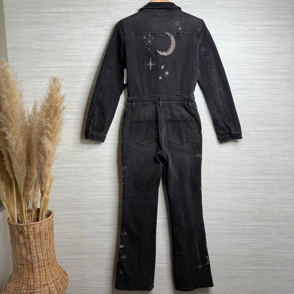 Free People x Driftwood jumpsuit denim one piece onesie embroidered Large - Picture 8 of 10